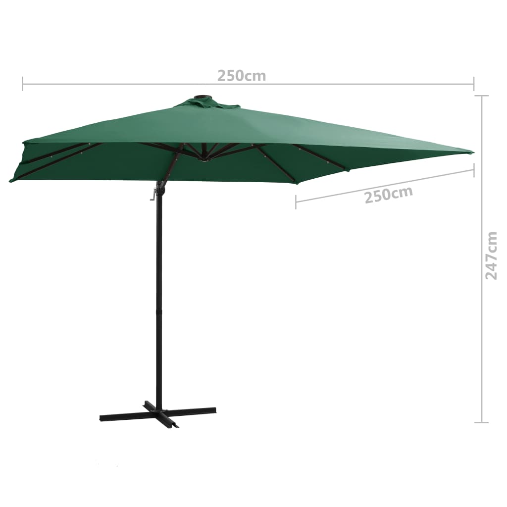 Umbrelă în consolă cu LED, stâlp din oțel, verde, 250x250 cm GartenMobel Dekor