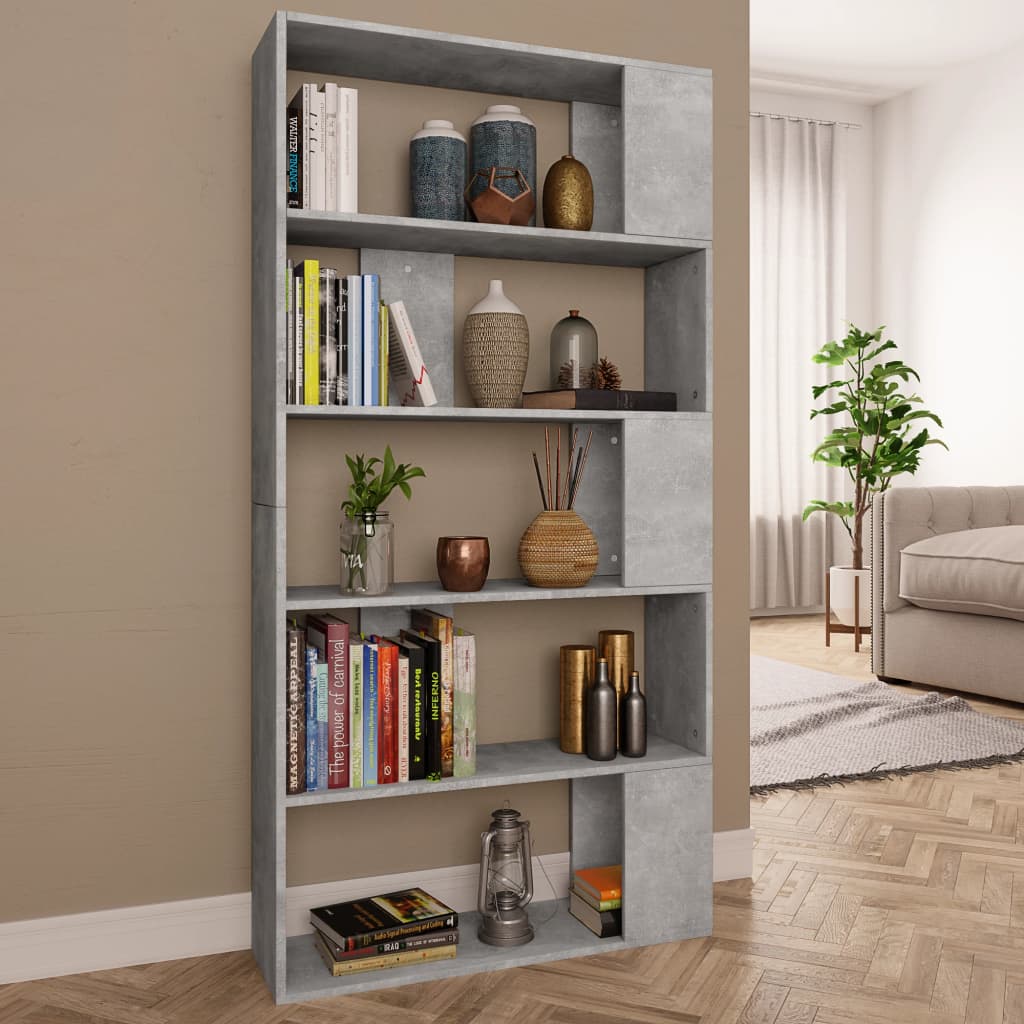 Bibliotecă/Separator, gri beton, 80x24x159 cm, lemn prelucrat GartenMobel Dekor