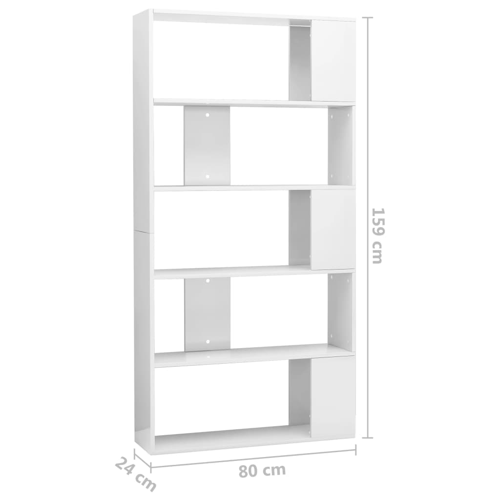 Bibliotecă/Separator cameră, alb extralucios, 80x24x159 cm, PAL GartenMobel Dekor