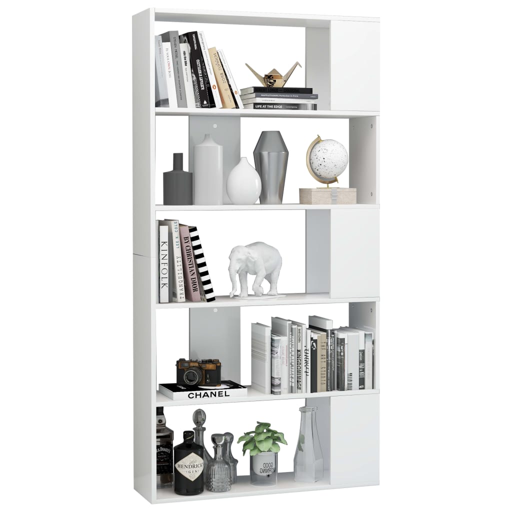 Bibliotecă/Separator cameră, alb extralucios, 80x24x159 cm, PAL GartenMobel Dekor