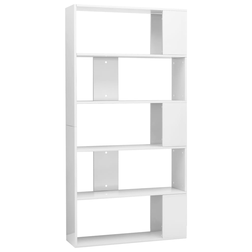 Bibliotecă/Separator cameră, alb extralucios, 80x24x159 cm, PAL GartenMobel Dekor