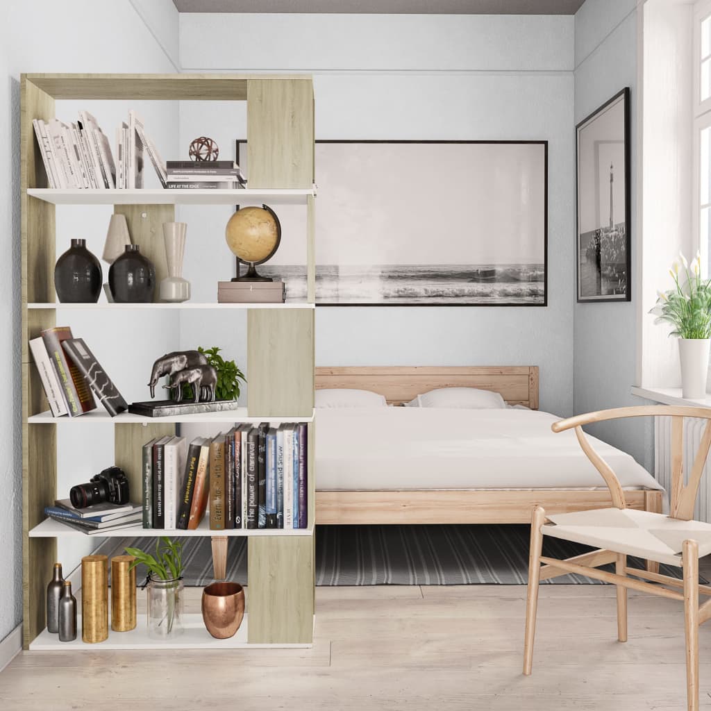 Bibliotecă/Separator cameră alb&stejar sonoma 80x24x159 cm PAL GartenMobel Dekor
