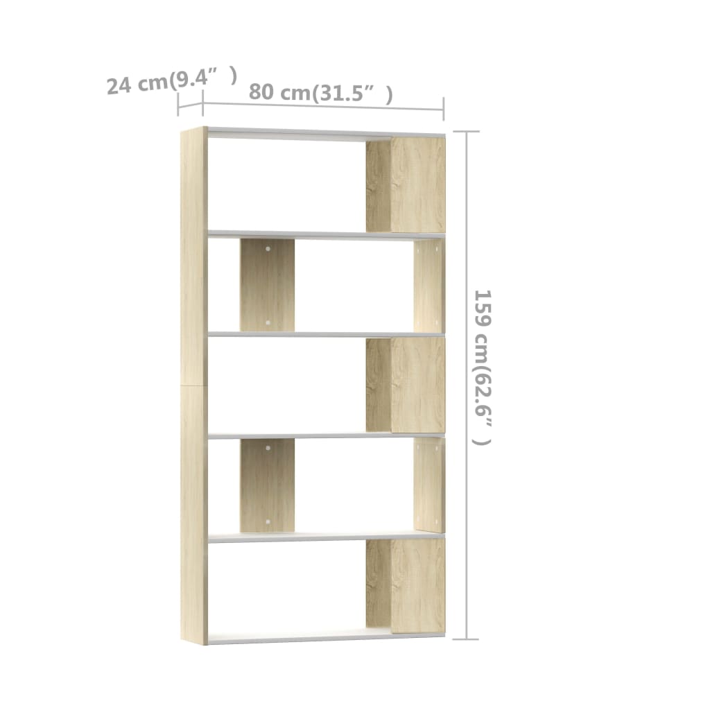 Bibliotecă/Separator cameră alb&stejar sonoma 80x24x159 cm PAL GartenMobel Dekor