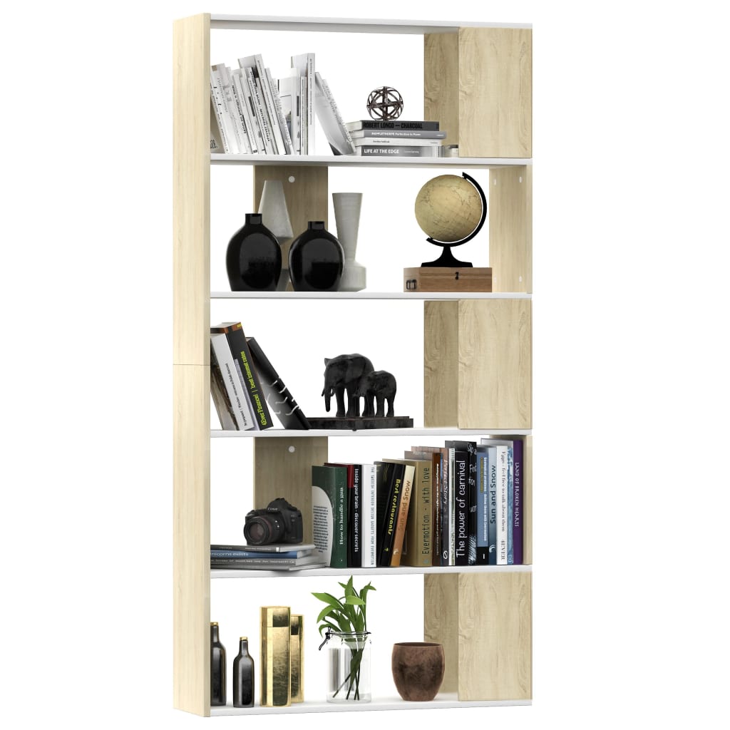 Bibliotecă/Separator cameră alb&stejar sonoma 80x24x159 cm PAL GartenMobel Dekor