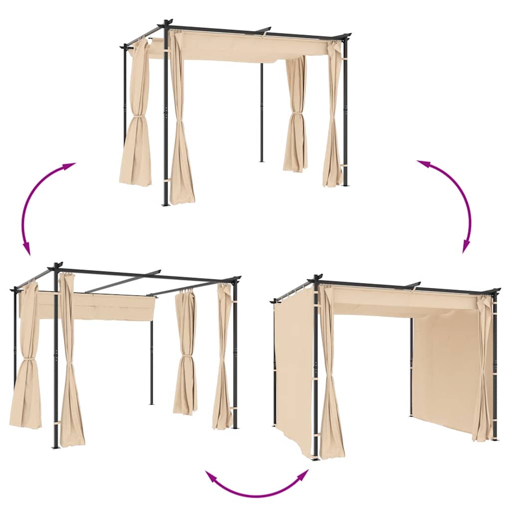 Pavilion cu draperii, crem, 3 x 3 m, oțel GartenMobel Dekor
