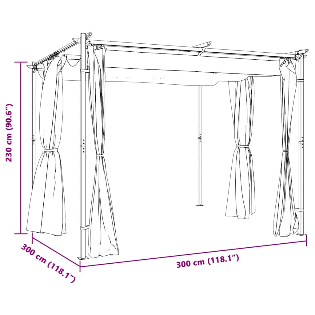 Pavilion cu draperii, crem, 3 x 3 m, oțel GartenMobel Dekor