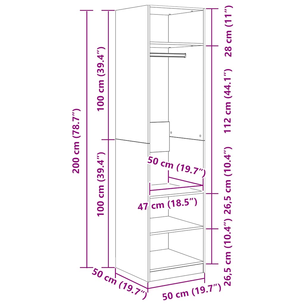 Șifonier, alb, 50x50x200 cm, lemn prelucrat GartenMobel Dekor