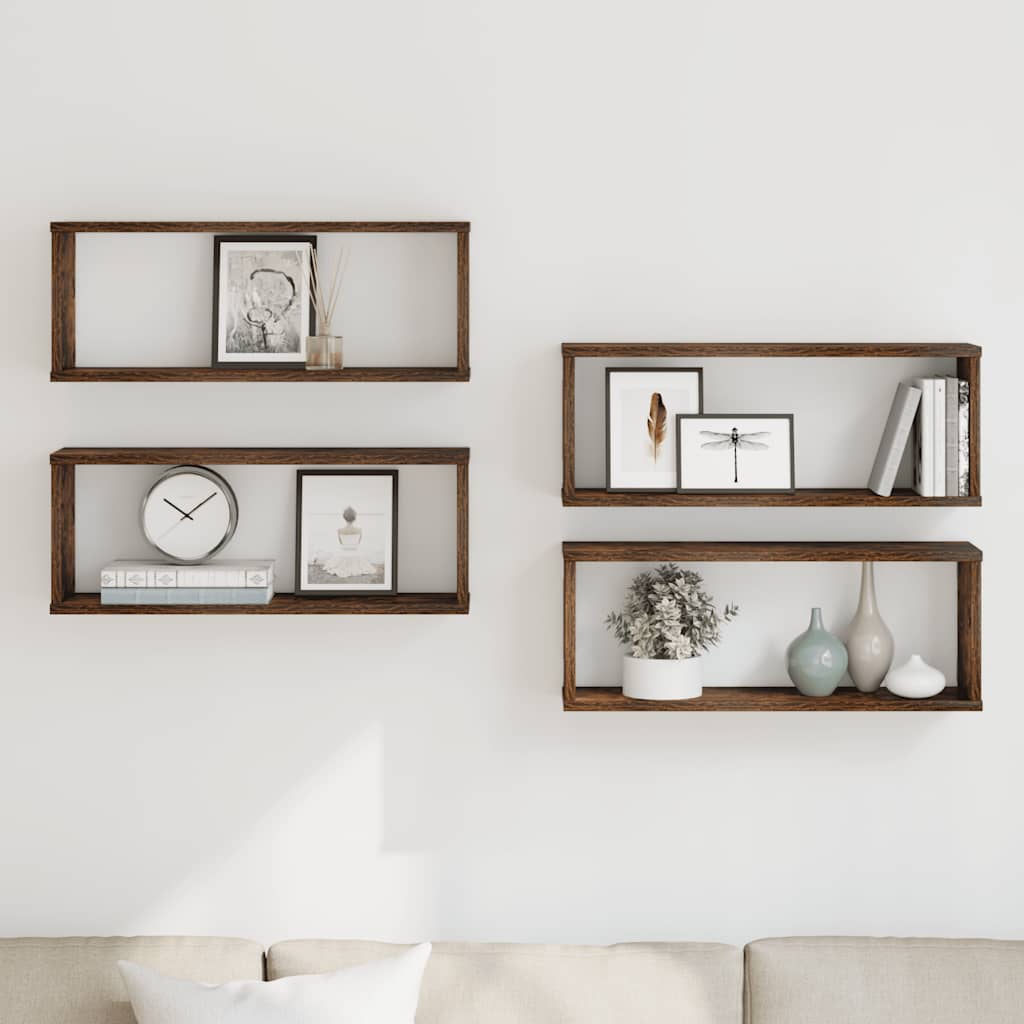 Rafturi de perete cub, 4 buc., stejar fumuriu 60x15x23 cm, lemn GartenMobel Dekor