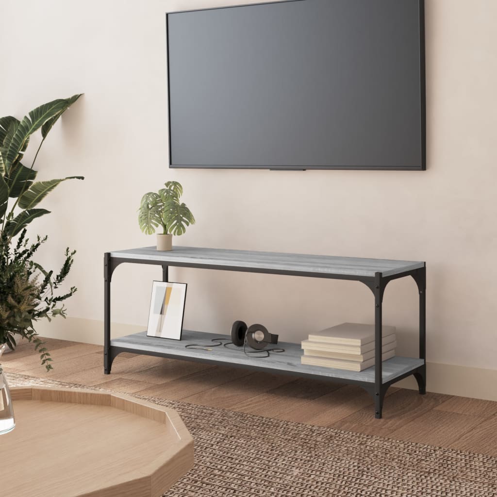 Comodă TV, gri sonoma, 100x33x41 cm, lemn prelucrat și oțel GartenMobel Dekor