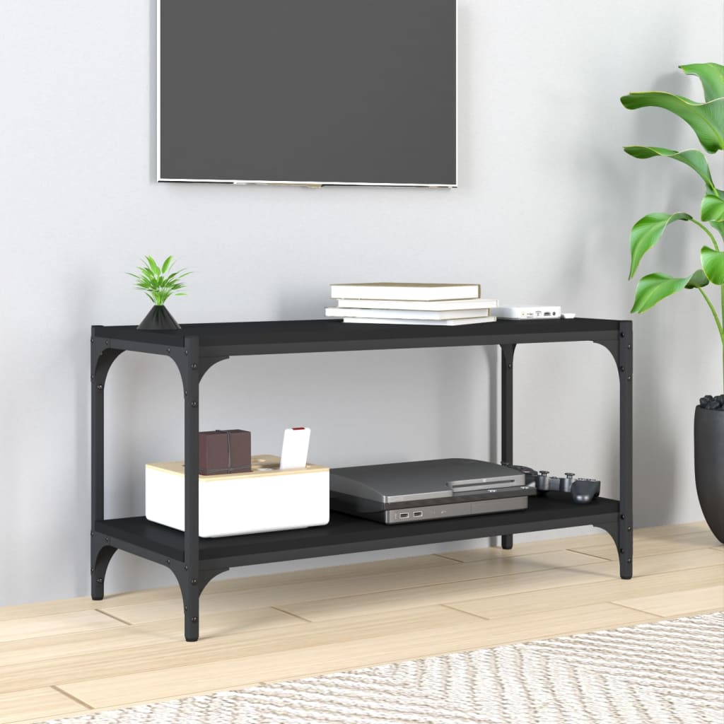 Comodă TV, negru, 80x33x41 cm, lemn prelucrat și oțel GartenMobel Dekor