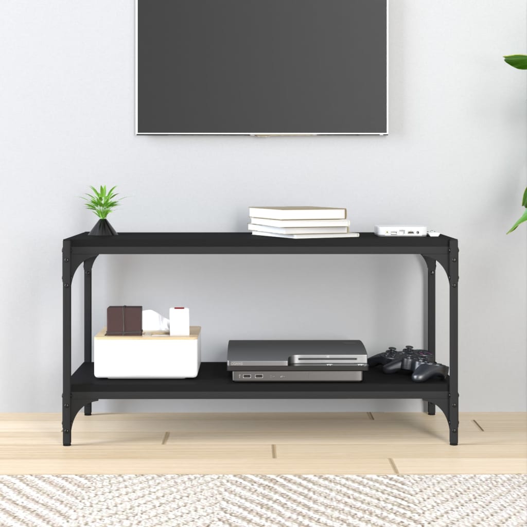 Comodă TV, negru, 80x33x41 cm, lemn prelucrat și oțel GartenMobel Dekor