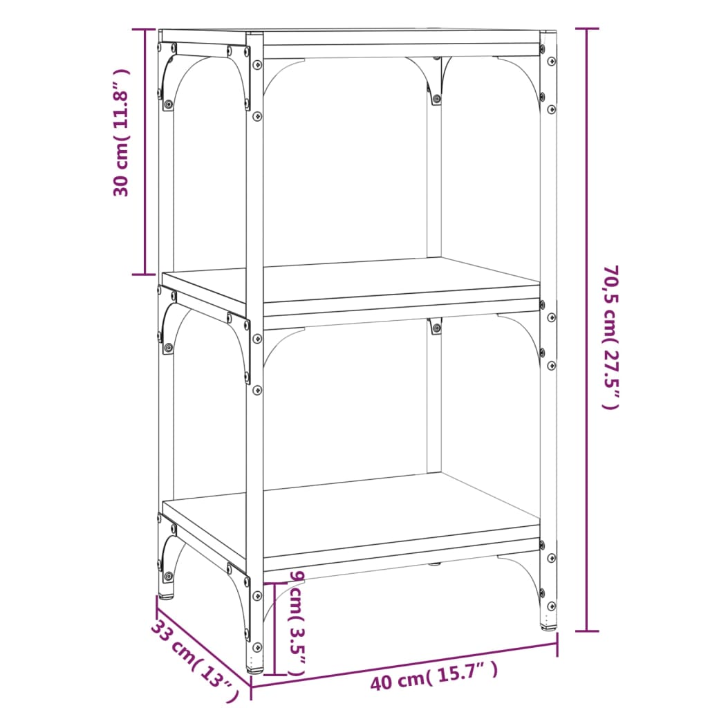 Raft cărți gri sonoma 40x33x70,5 cm, lemn prelucrat și oțel GartenMobel Dekor