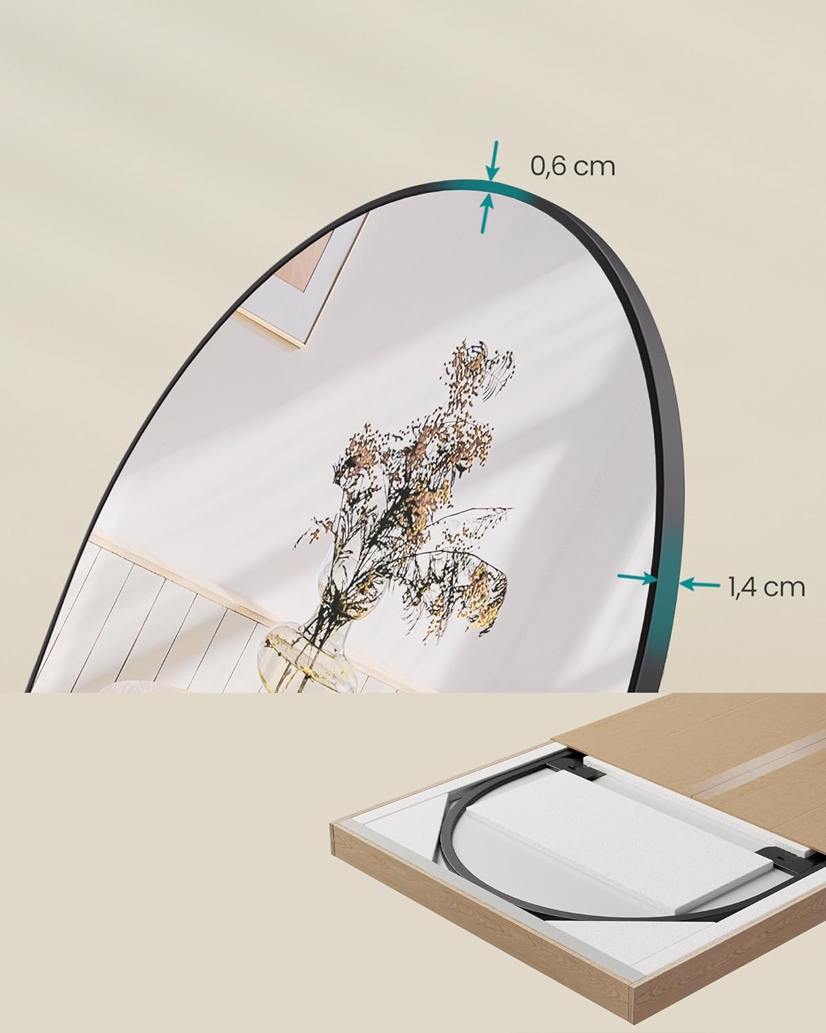 SONGMICS Oglinda decorativa cu rama curbata, 120x40 cm, montaj pe perete sau usa, negru Household NewTrend