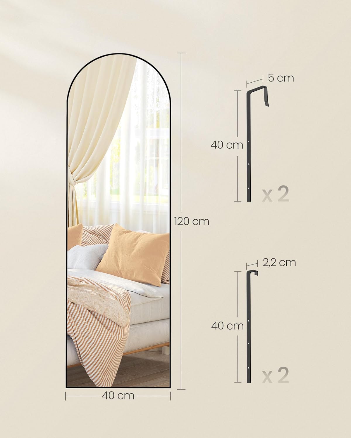 SONGMICS Oglinda decorativa cu rama curbata, 120x40 cm, montaj pe perete sau usa, negru Household NewTrend