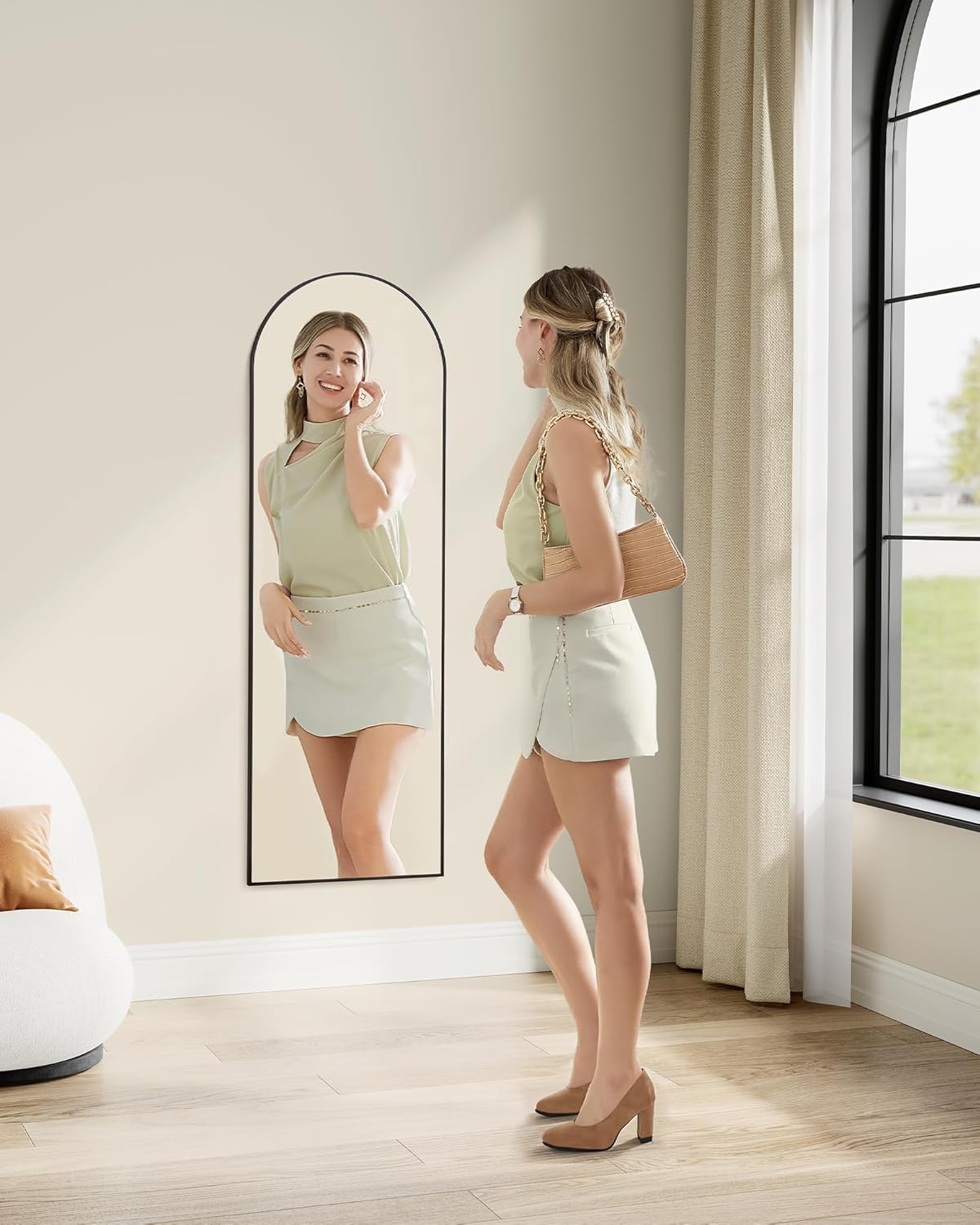 SONGMICS Oglinda decorativa cu rama curbata, 120x40 cm, montaj pe perete sau usa, negru Household NewTrend