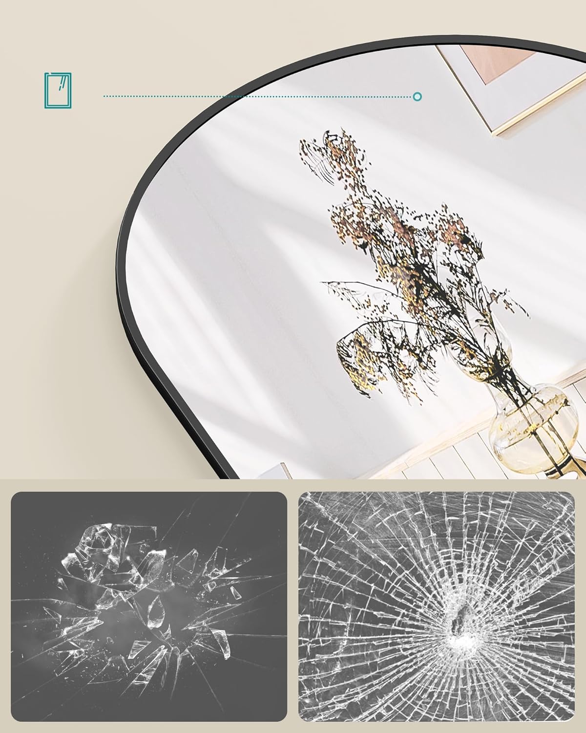 SONGMICS Oglinda decorativa cu rama curbata, 120x40 cm, montaj pe perete sau usa, negru Household NewTrend