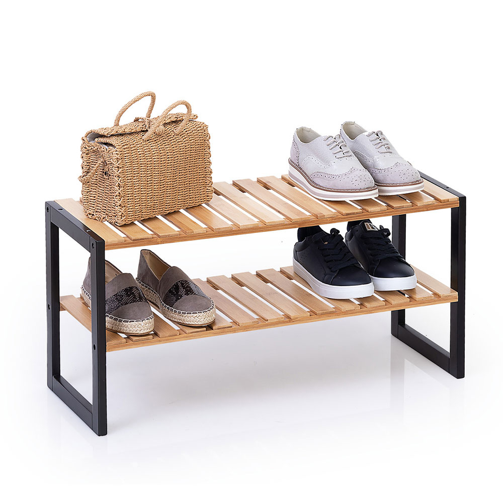 Suport pantofi 6 perechi 5Five Bamboo, din bambus, 70x26x34 cm, negru Household NewTrend