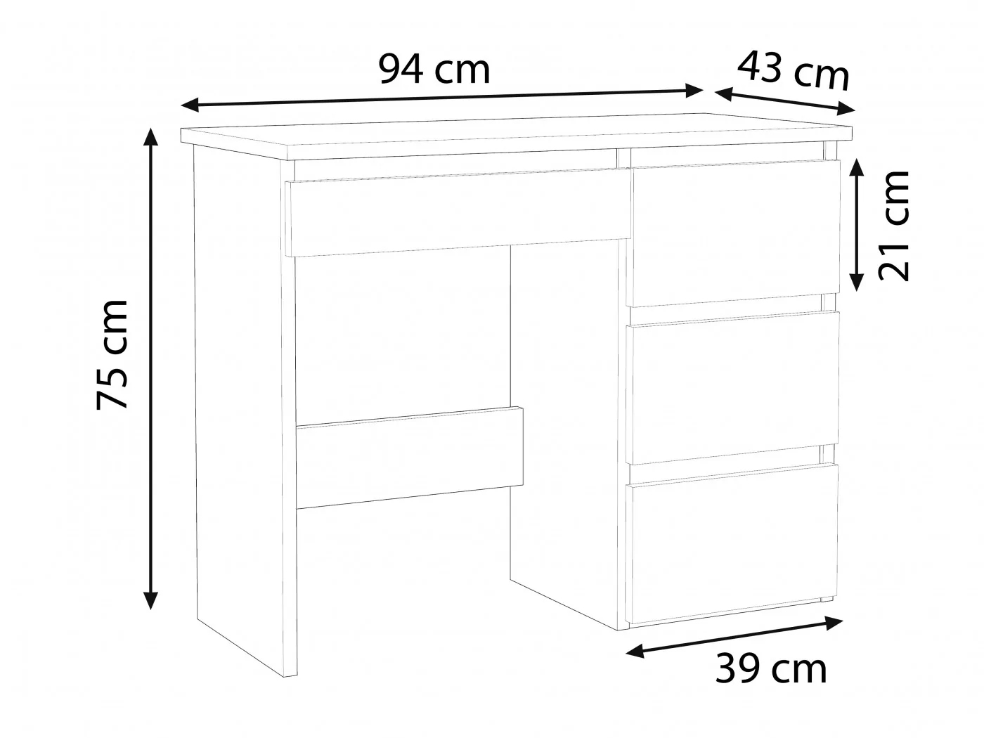 Birou Beta 3 Norge cu 4 sertare, 94x43x75 cm, alb si stejar craft Household NewTrend