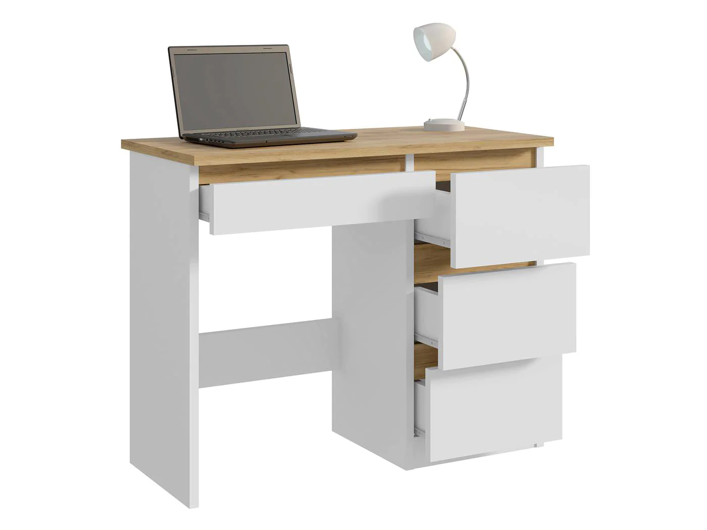 Birou Beta 3 Norge cu 4 sertare, 94x43x75 cm, alb si stejar craft Household NewTrend