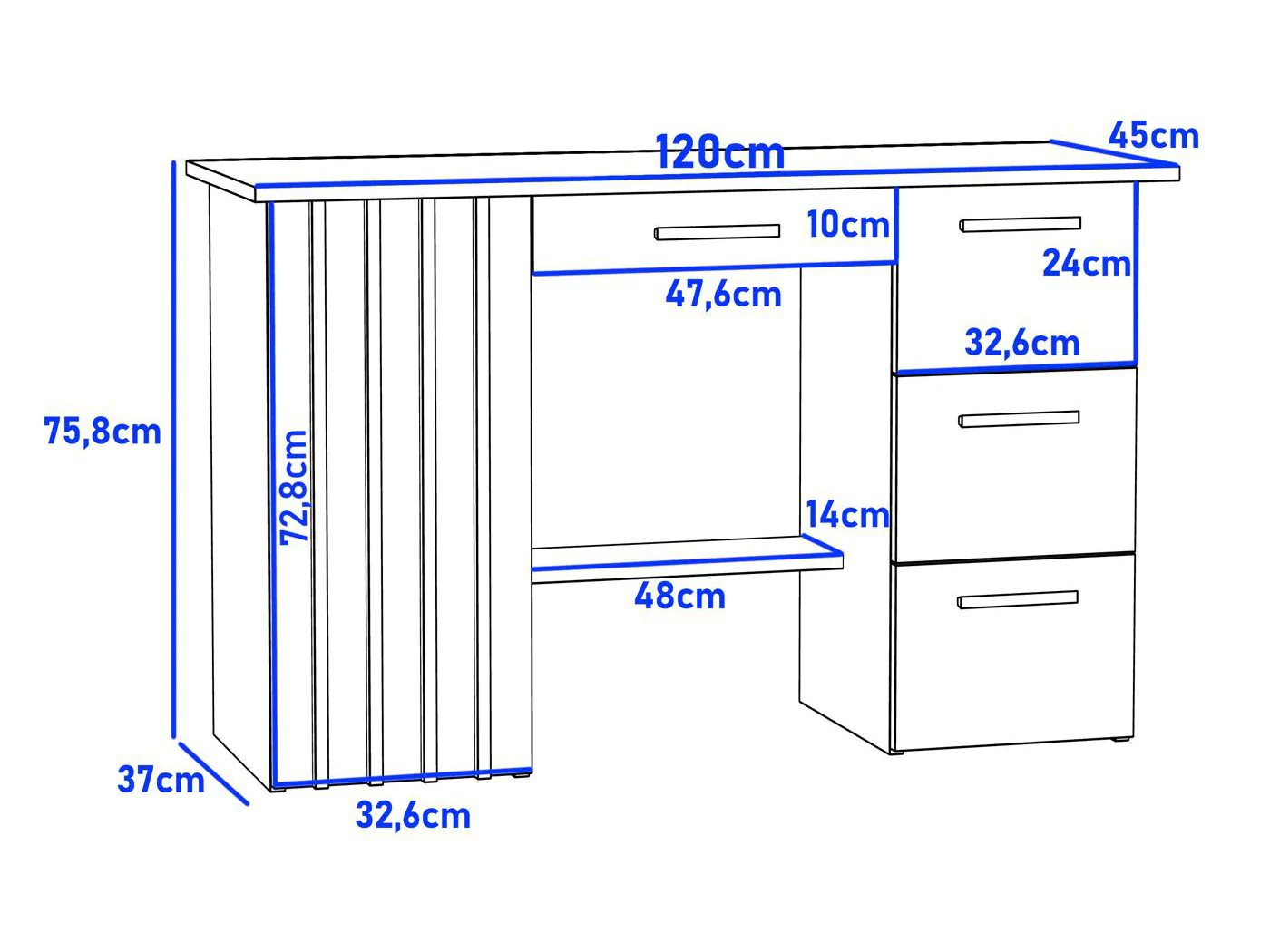 Birou Montana B120 cu 4 sertare si 1 usa, 120x45x76 cm, stejar craft si negru Household NewTrend