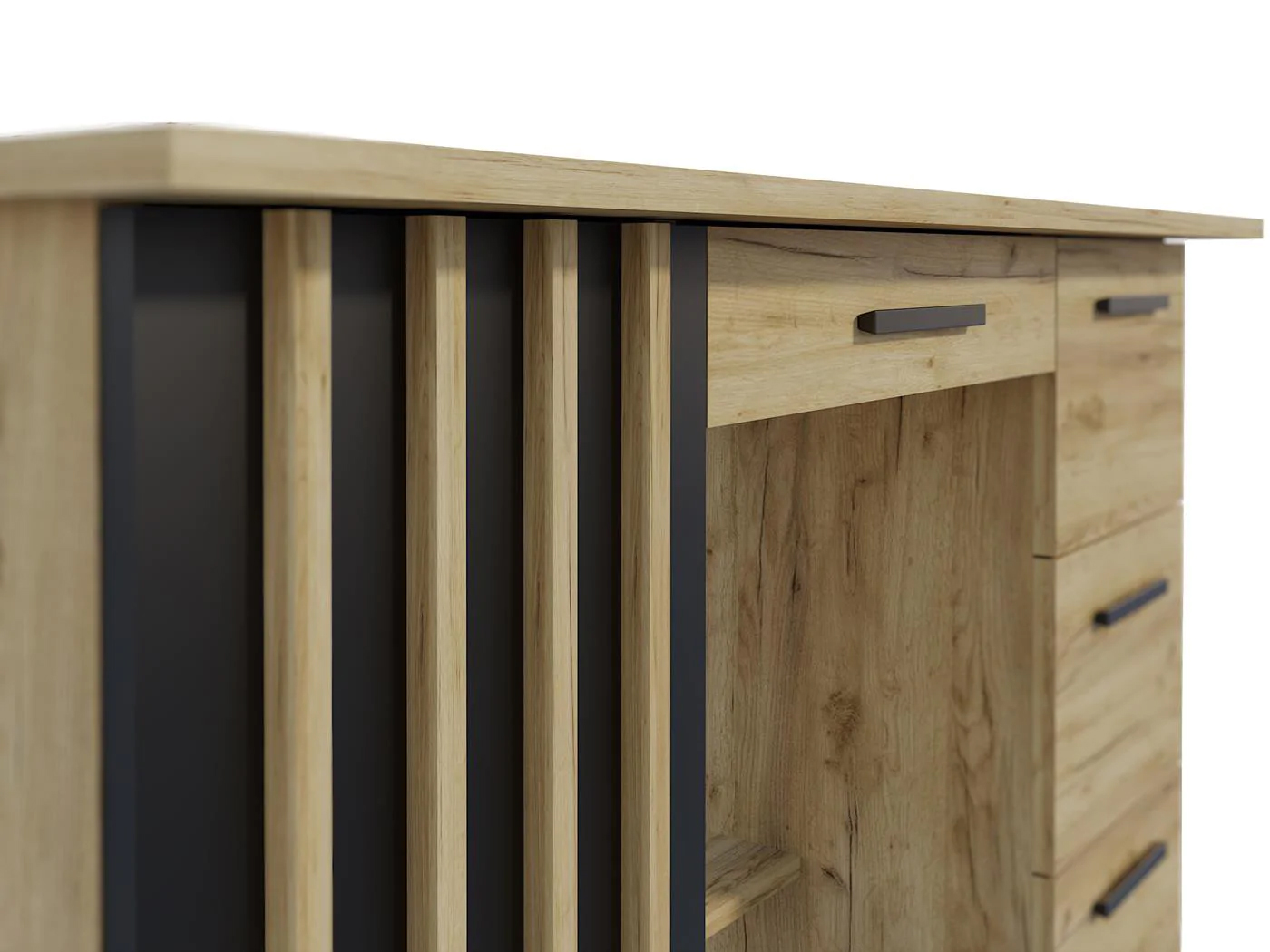 Birou Montana B120 cu 4 sertare si 1 usa, 120x45x76 cm, stejar craft si negru Household NewTrend