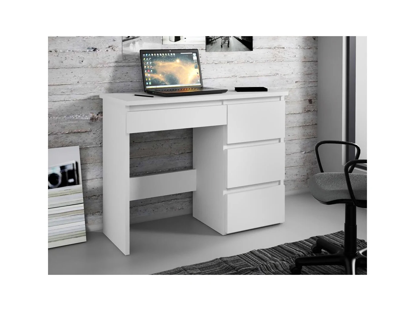 Birou calculator Beta 3 cu 4 sertare, 94x43x75 cm, finisaj alb Household NewTrend