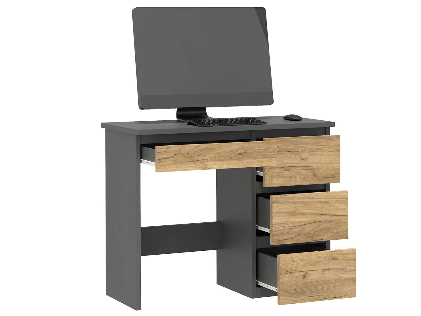 Birou calculator Beta 3 cu 4 sertare, 94x43x75 cm, finisaj antracit/craft Household NewTrend