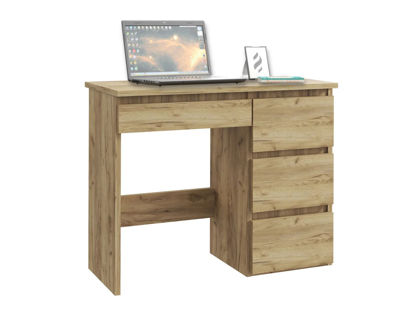 Birou calculator Beta 3 cu 4 sertare, 94x43x75 cm, finisaj craft Household NewTrend