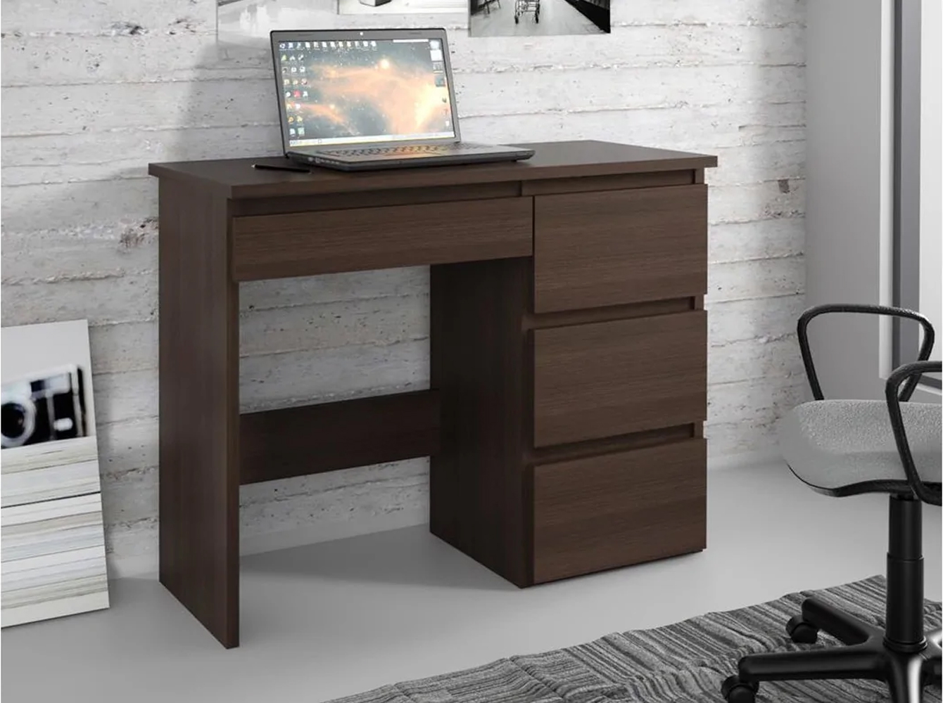 Birou calculator Beta 3 cu 4 sertare, 94x43x75 cm, finisaj wenge Household NewTrend