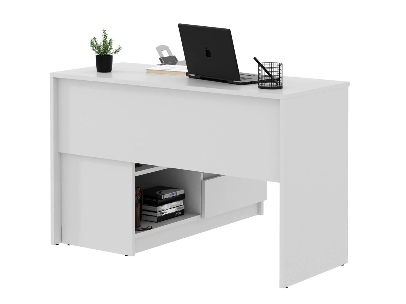 Birou colt Delta 120x50x75 cm cu comoda 100x42x72 cm, 2 sertare, montaj stanga/dreapta, alb Household NewTrend
