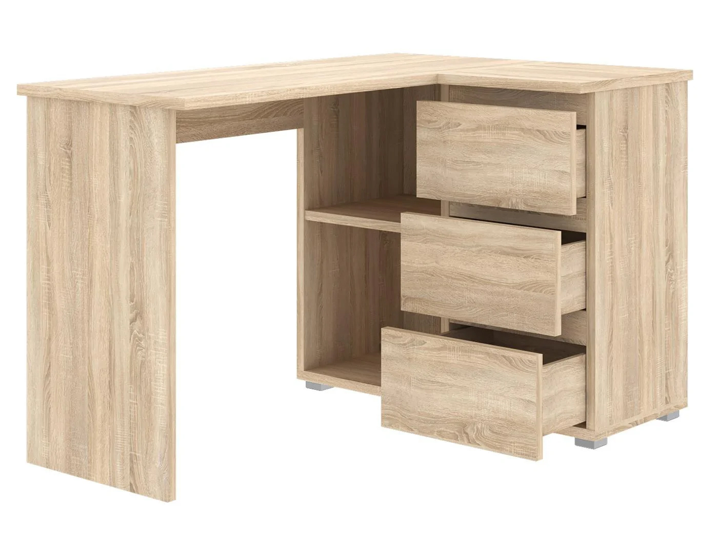 Birou colt Norge cu 3 sertare si 2 rafturi, 124x89x75 cm, stejar Household NewTrend