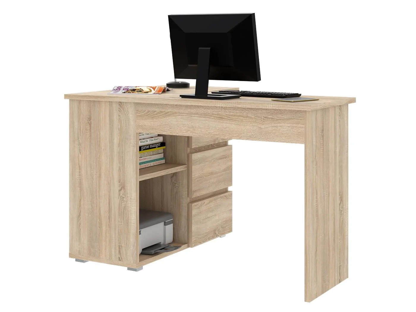 Birou colt Norge cu 3 sertare si 2 rafturi, 124x89x75 cm, stejar Household NewTrend