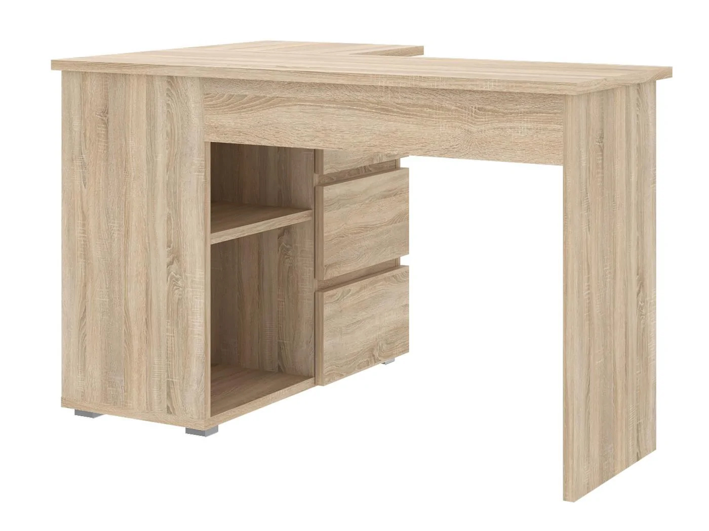 Birou colt Norge cu 3 sertare si 2 rafturi, 124x89x75 cm, stejar Household NewTrend