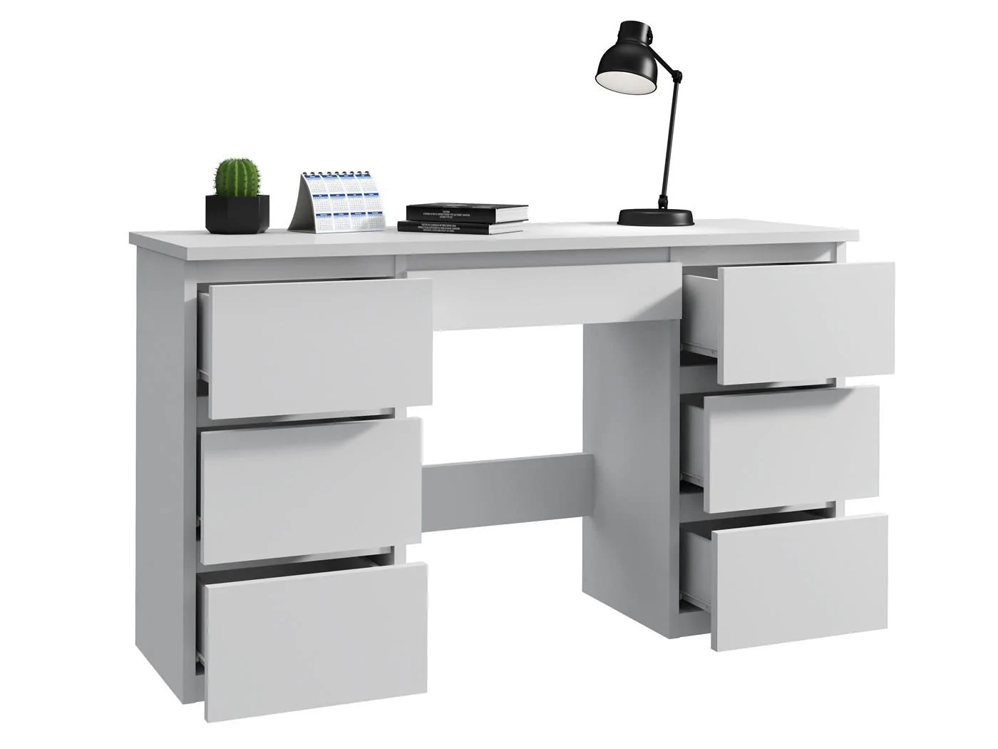 Birou cu 7 sertare Beta 4 120x43x75 cm, design minimalist, alb Household NewTrend