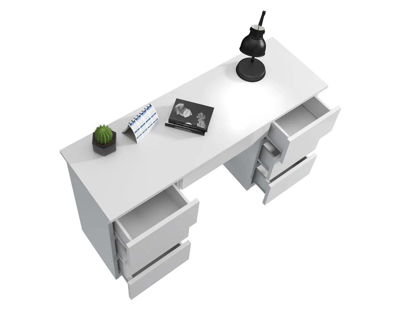 Birou cu 7 sertare Beta 4 120x43x75 cm, design minimalist, alb Household NewTrend