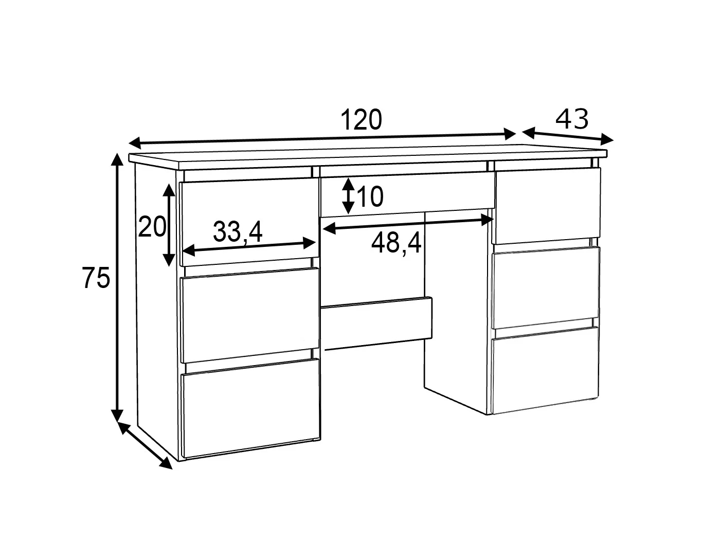 Birou cu 7 sertare Beta 4 120x43x75 cm, design minimalist, antracit-craft Household NewTrend