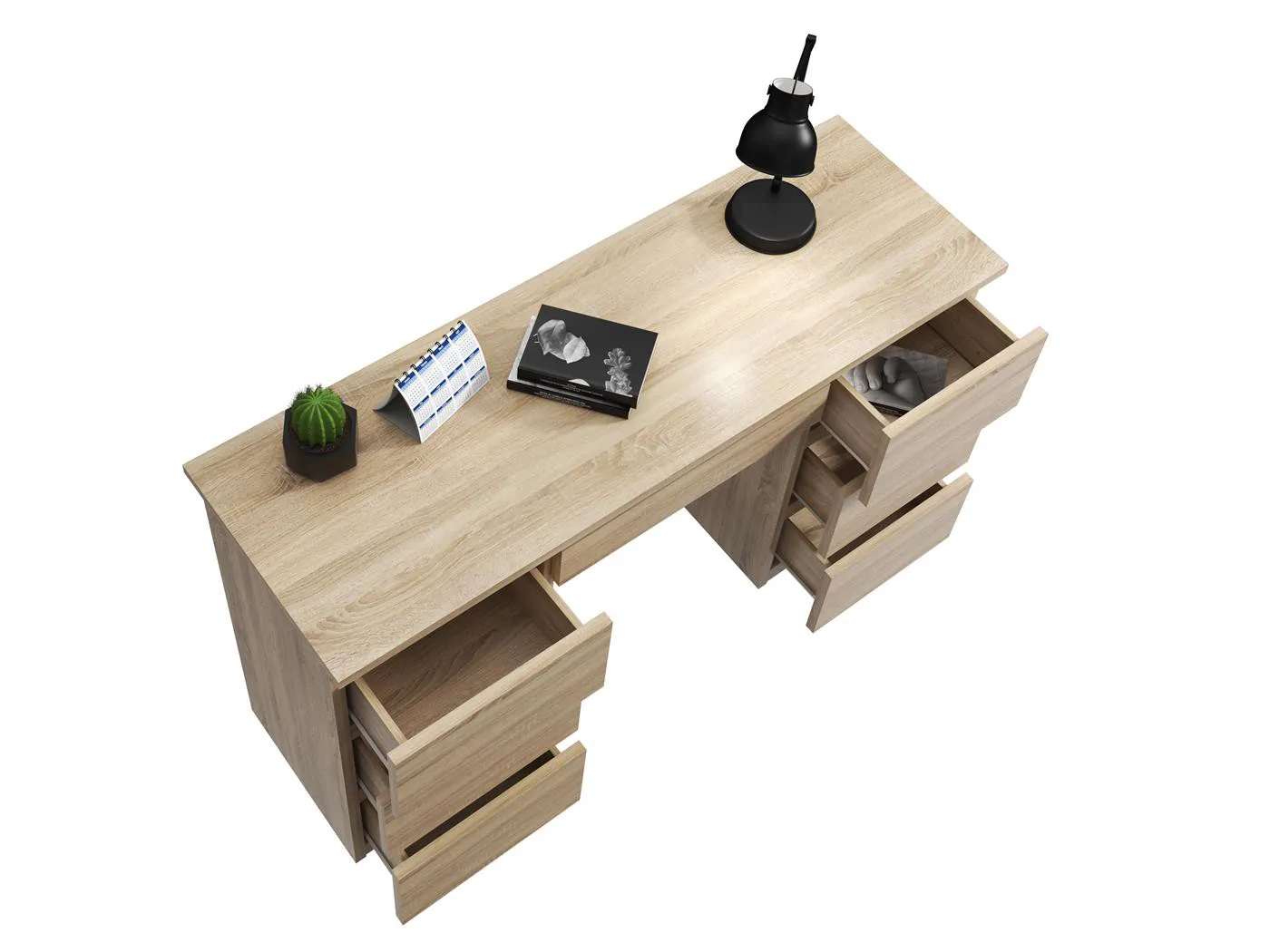 Birou cu 7 sertare Beta 4 120x43x75 cm, design minimalist, sonoma Household NewTrend