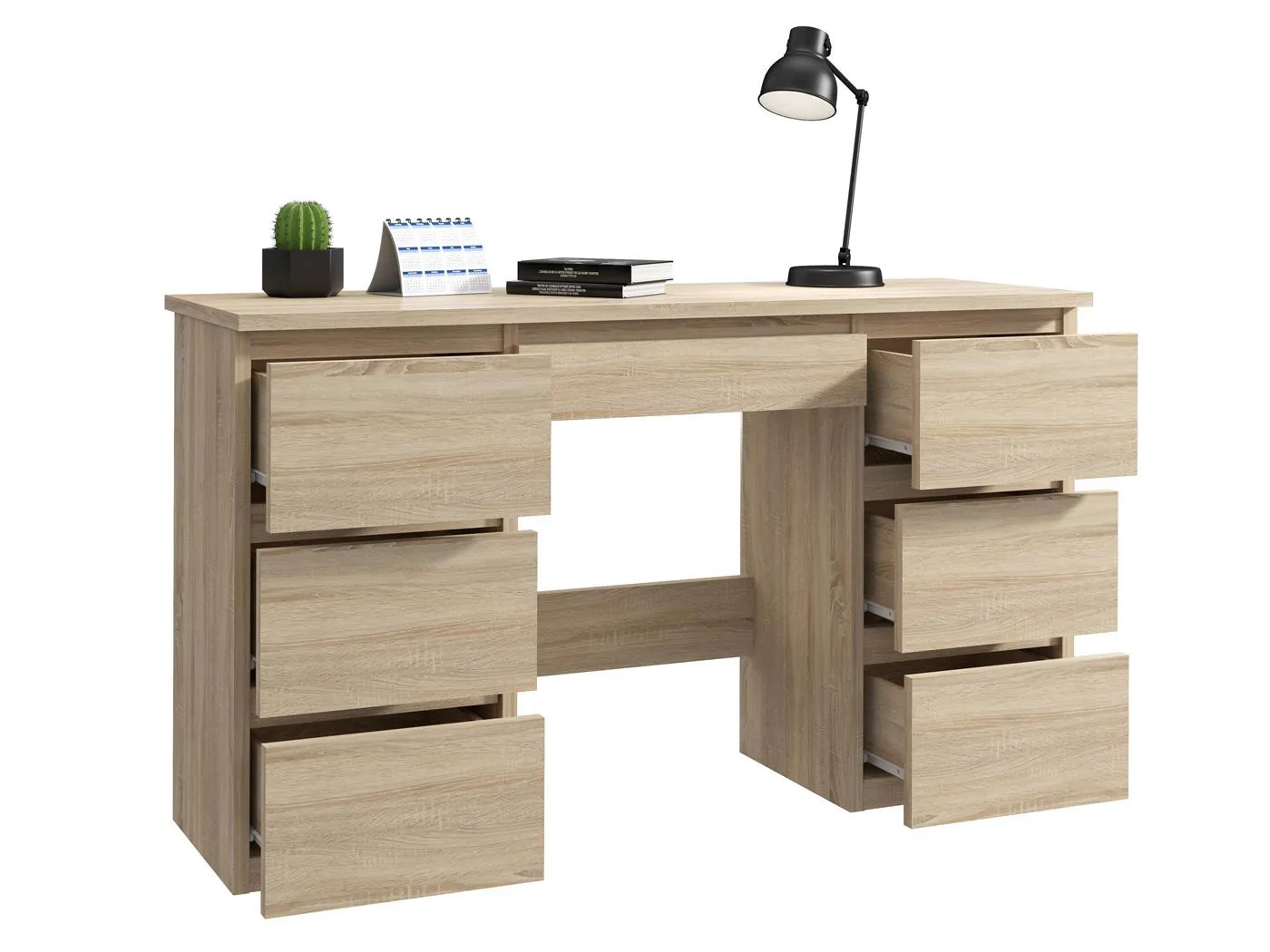 Birou cu 7 sertare Beta 4 120x43x75 cm, design minimalist, sonoma Household NewTrend