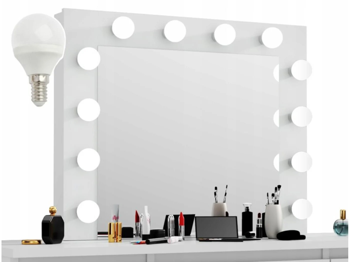 Masa de toaleta si machiaj Adele cu 5 sertare si oglinda 12 LED, 113x47x142 cm, alb Household NewTrend