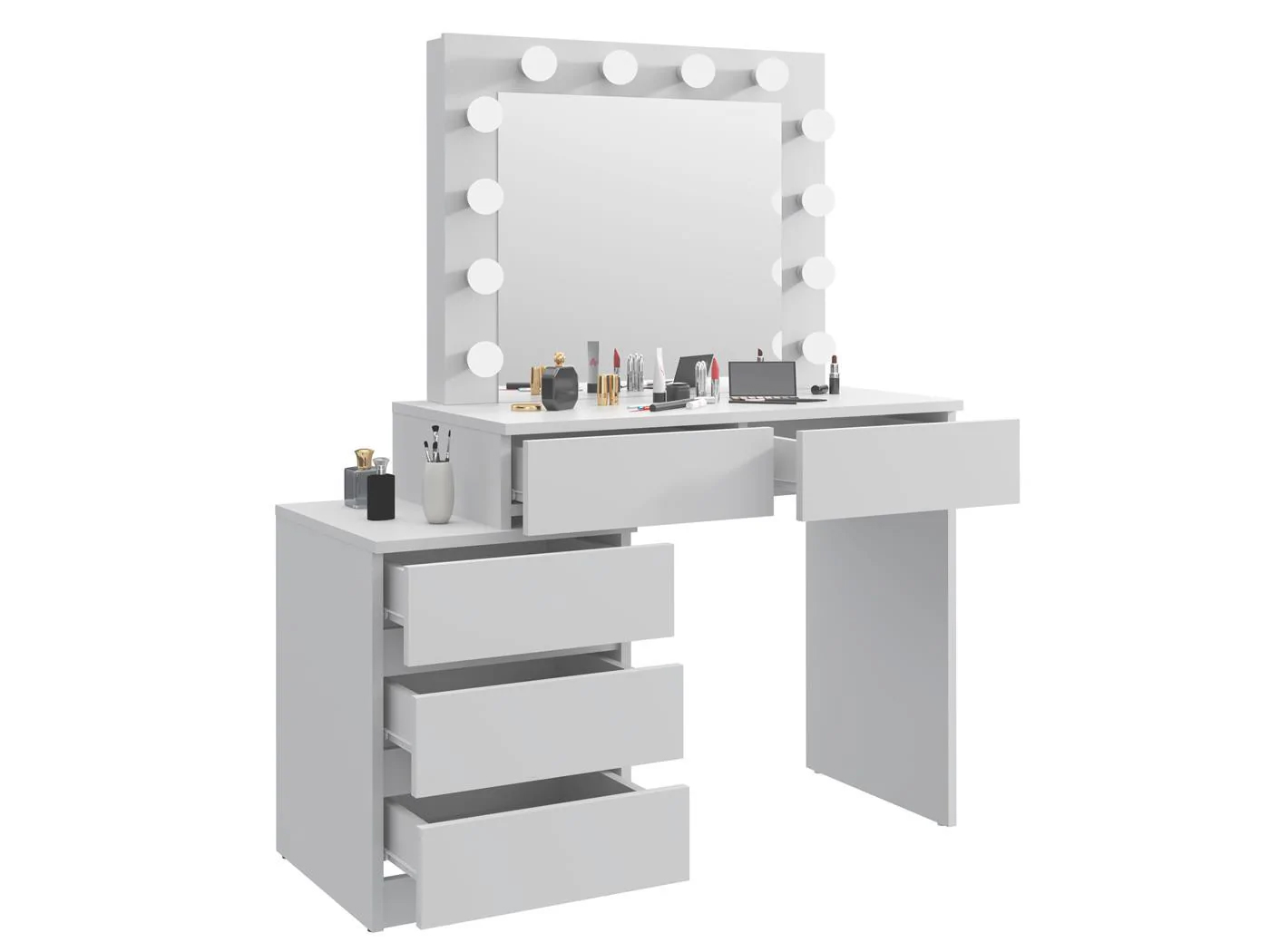 Masa de toaleta si machiaj Adele cu 5 sertare si oglinda 12 LED, 113x47x142 cm, alb Household NewTrend