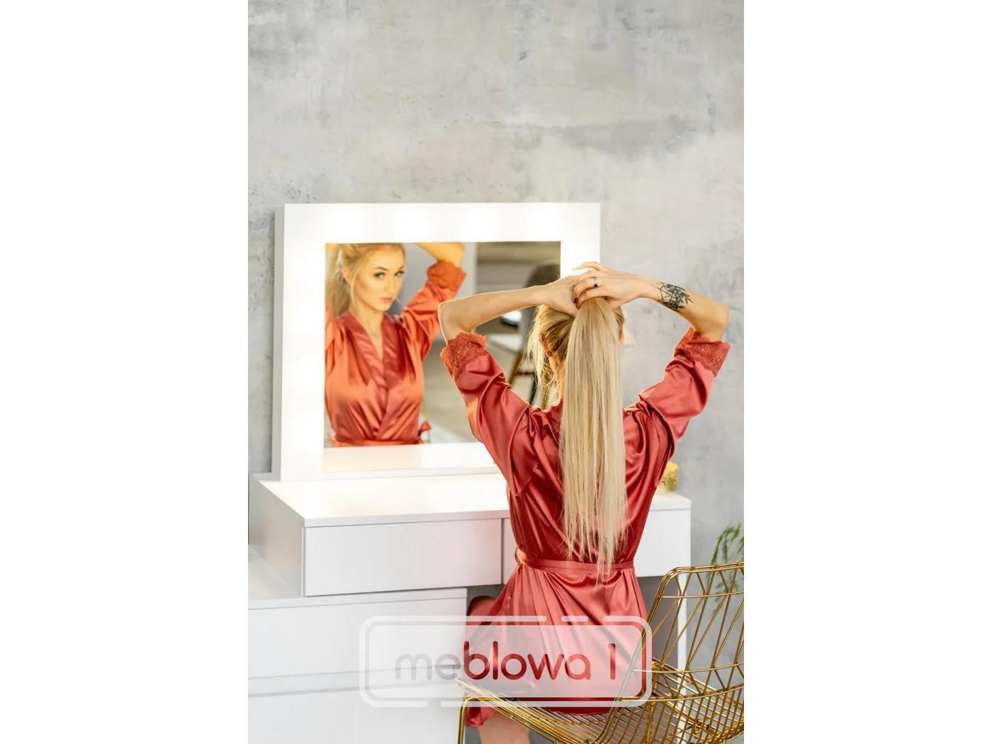 Masa de toaleta si machiaj colt Carla cu oglinda 12 LED si comoda 5 sertare, montaj stanga/dreapta, alb Household NewTrend