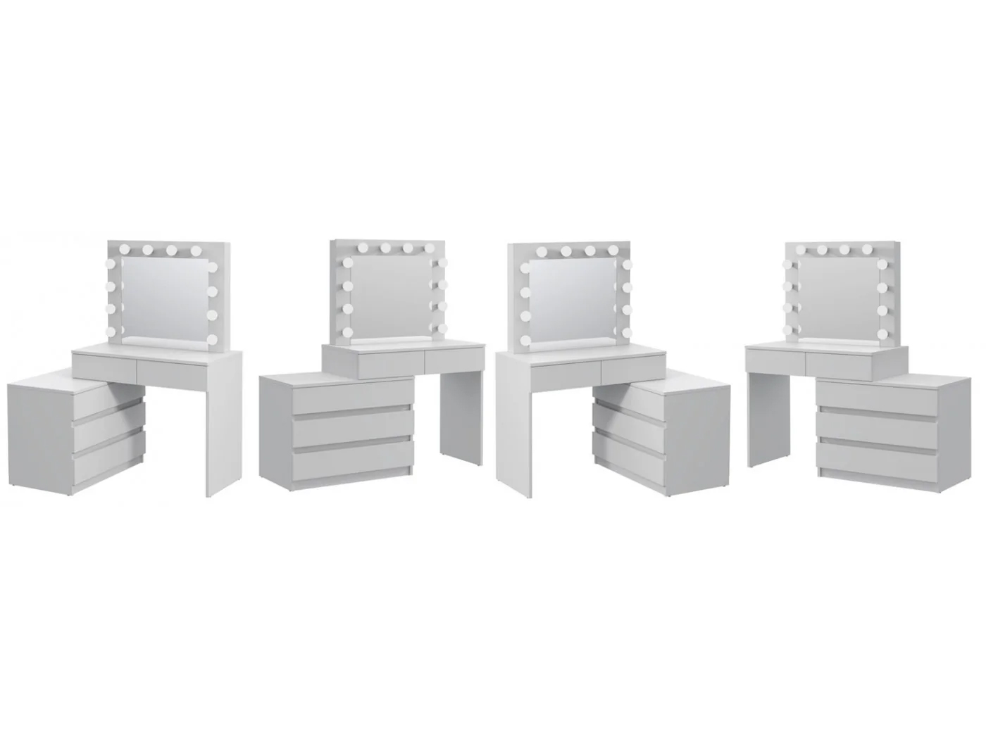 Masa de toaleta si machiaj colt Carla cu oglinda 12 LED si comoda 5 sertare, montaj stanga/dreapta, alb Household NewTrend
