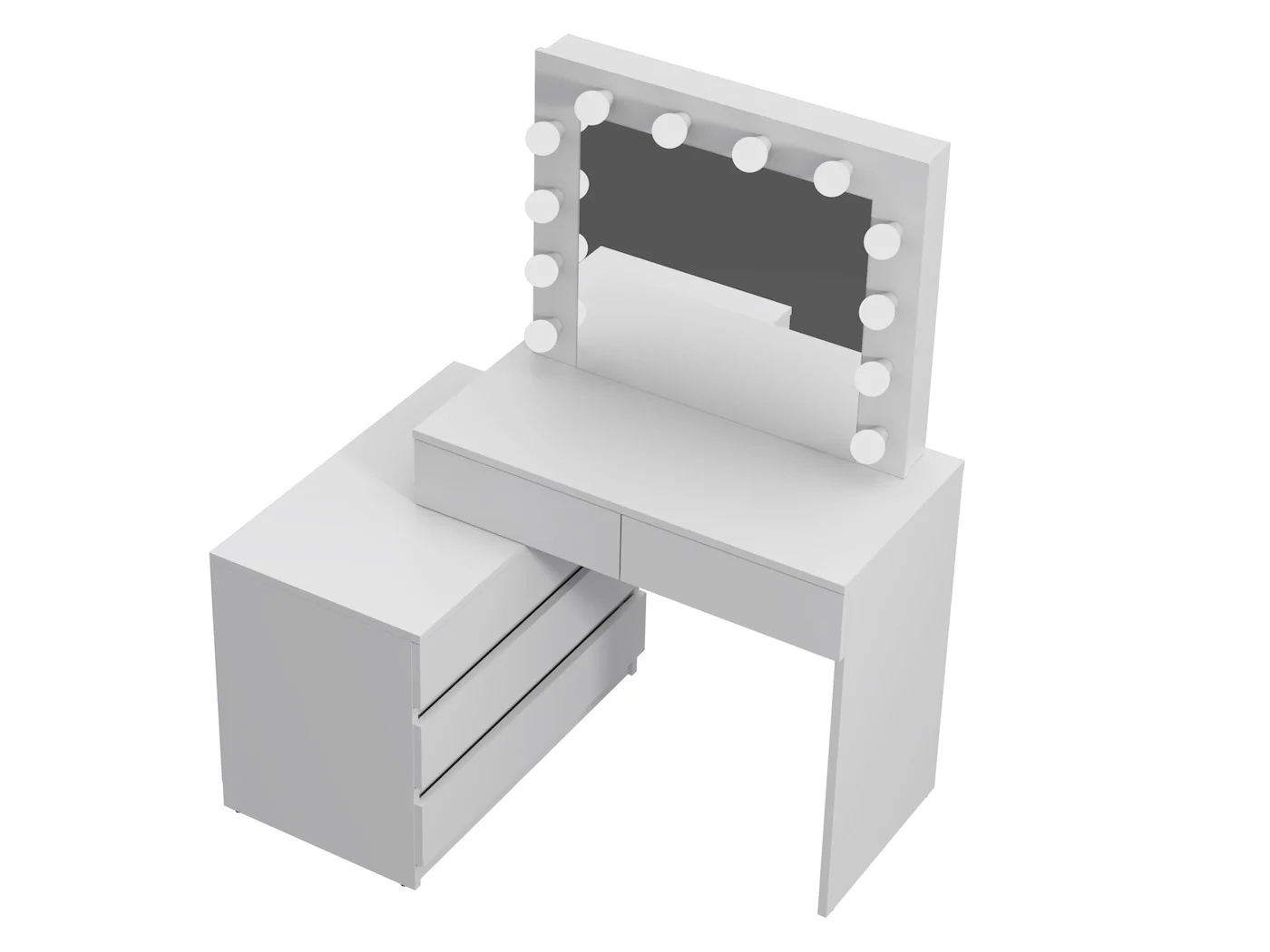 Masa de toaleta si machiaj colt Carla cu oglinda 12 LED si comoda 5 sertare, montaj stanga/dreapta, alb Household NewTrend