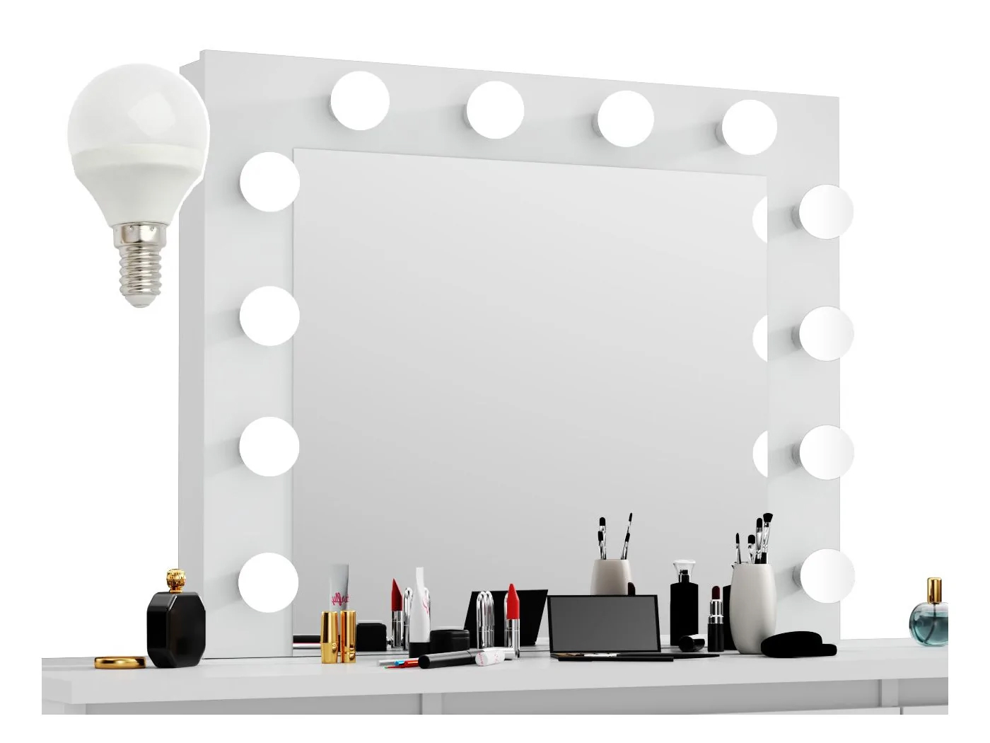 Masa de toaleta si machiaj cu oglinda LED si 7 sertare, 120x43x140 cm, alb Household NewTrend