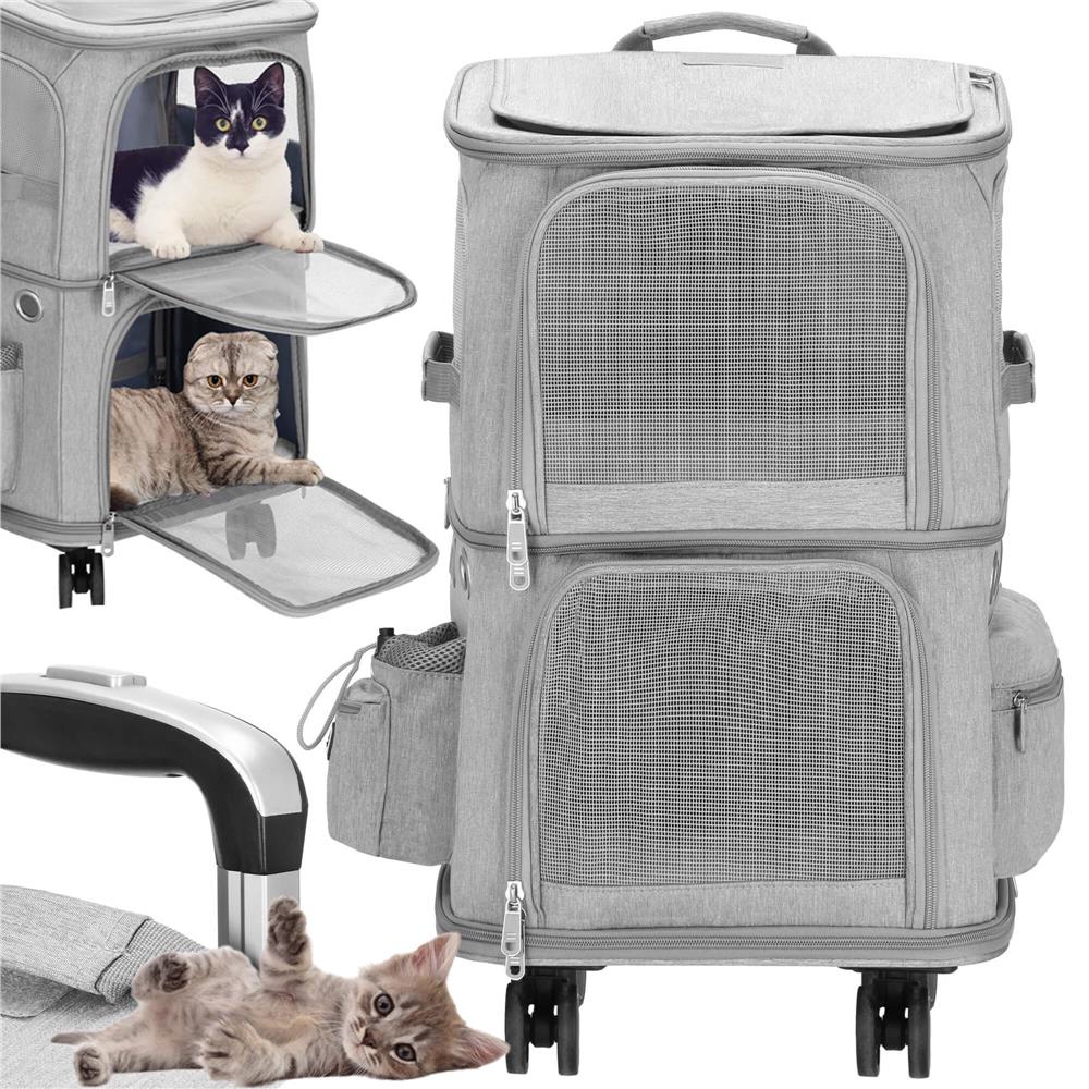 Carucior tip troller pentru transport animale, dublu cu 2 compartimente separate, maxim 22 kg, 55x34x26 cm, gri Household NewTrend