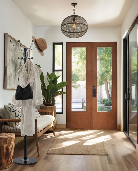 Cuier hol metalic 178 cm, 16 carlige, design minimalist, negru Household NewTrend