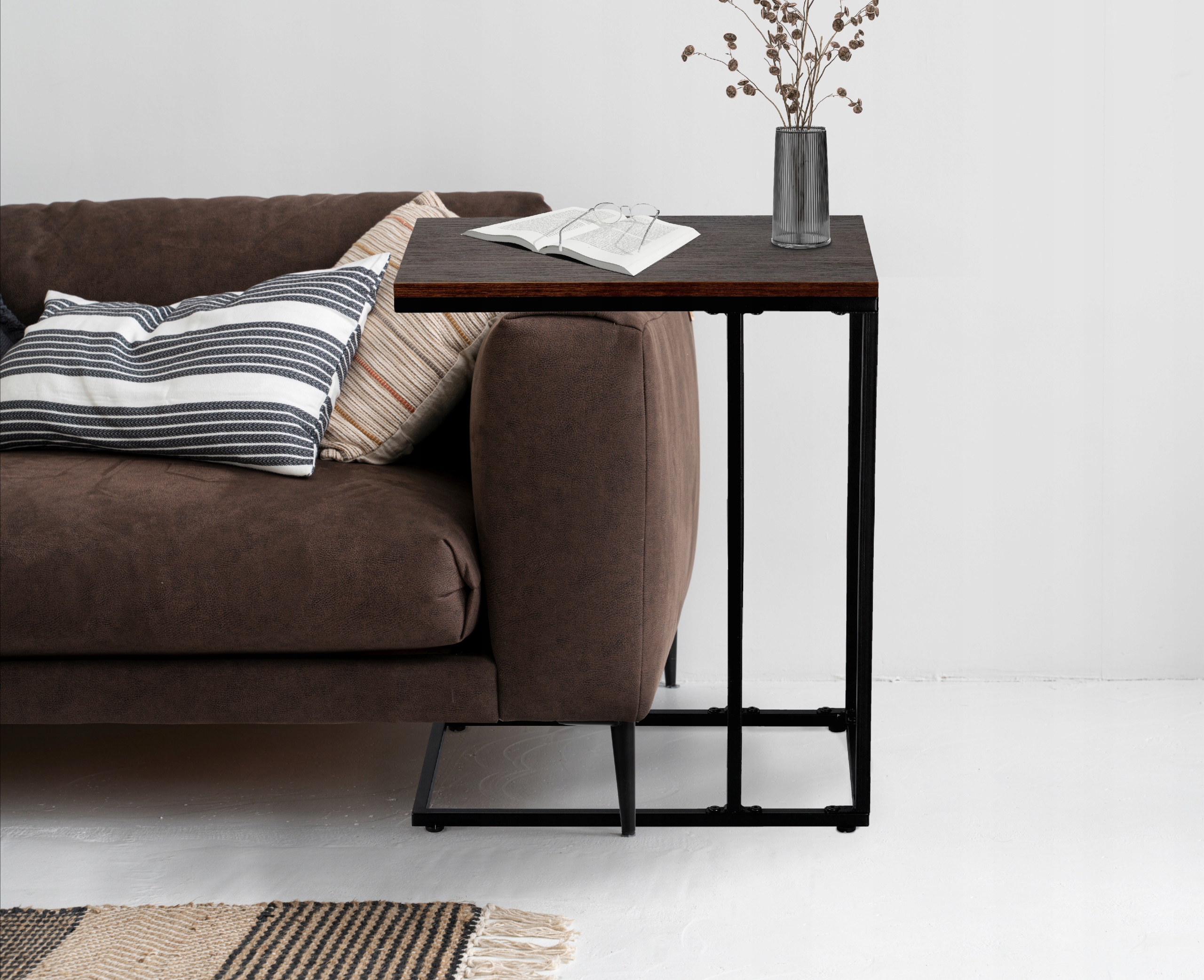 Masuta de cafea, cu cadru de otel, stil industrial, 30x48x59 cm, maro rustic Household NewTrend