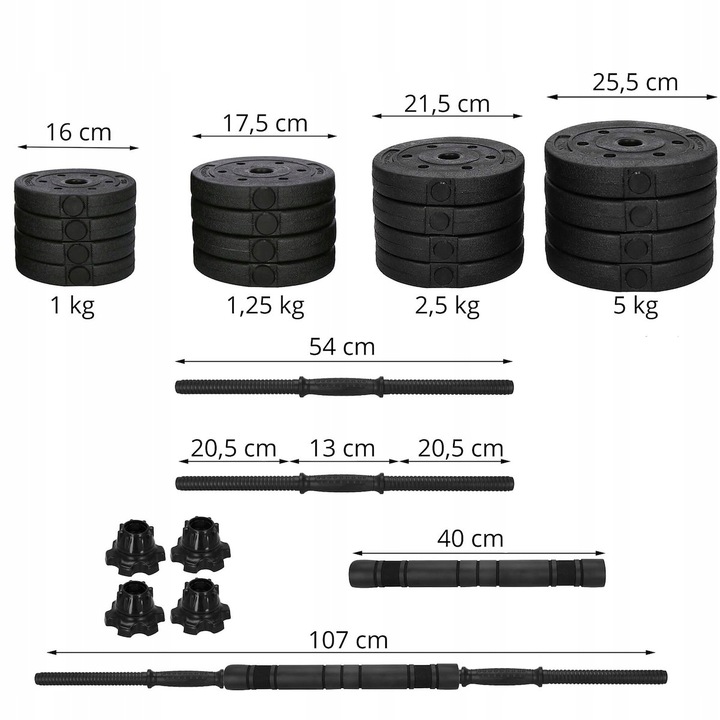 Set de greutati multifunctionale transformabil in gantere, kettlebell, haltera, total 40 kg Household NewTrend