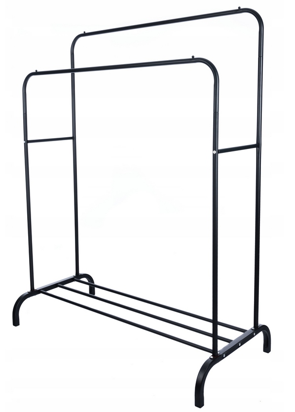 Suport metalic pentru haine 110x55x145 cm, cu bara dubla si raft pentru incaltaminte, negru Household NewTrend