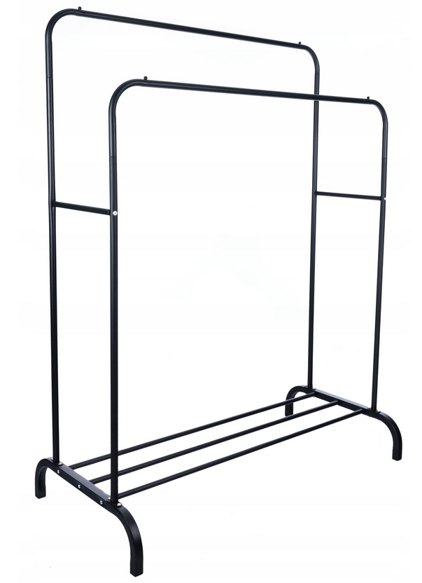 Suport metalic pentru haine 110x55x145 cm, cu bara dubla si raft pentru incaltaminte, negru Household NewTrend